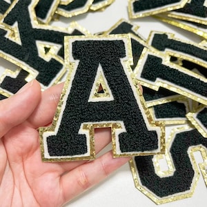 Black Letters Chenille Embroidered Iron On Sew On Patch Applique Diy Name Badge Alphabet Sequins Patches For Clothing Bags Accessories New