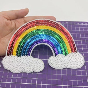 Tęczowe cekiny haftowane żelazko na łacie DIY łatka na odzież płaszcz T-shirt dekoracja akcesoria aplikacja