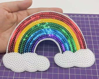 Regenbogen Pailletten Gestickt Aufnäher DIY Patch Für Kleidung Mantel T-Shirt Dekoration Accessoires Applikation