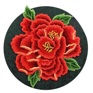 Peony Flower Embroidery Sew On Patch Applique For Clothing Coat Jacket Diy Fashion Decoration Accessories Dress Patches