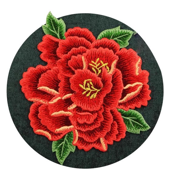 牡丹の花の刺繍の縫い付けパッチアップリケ、衣類コートジャケットDIY 