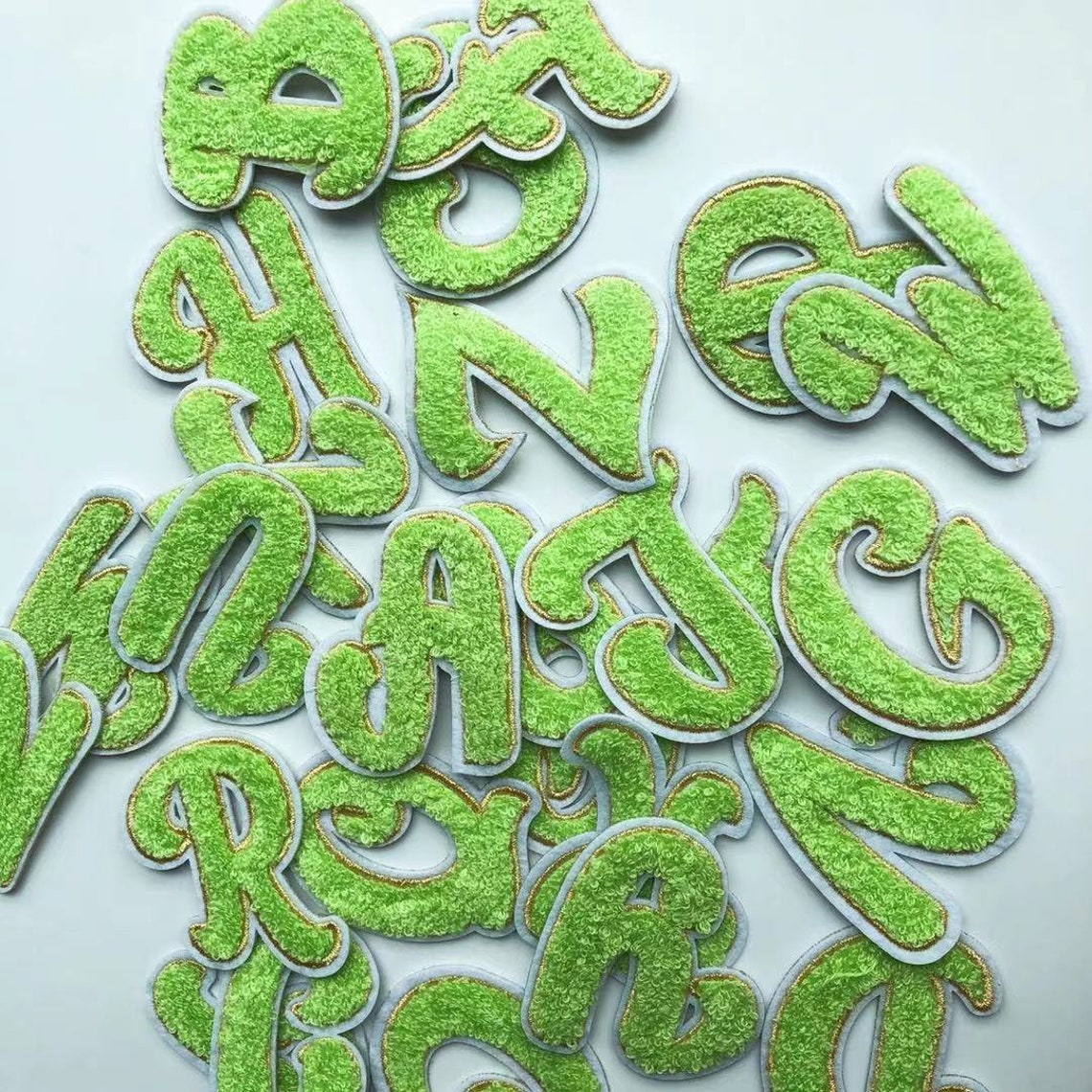 Green Chenille Embroidered Letters Iron on Patch Applique Etsy