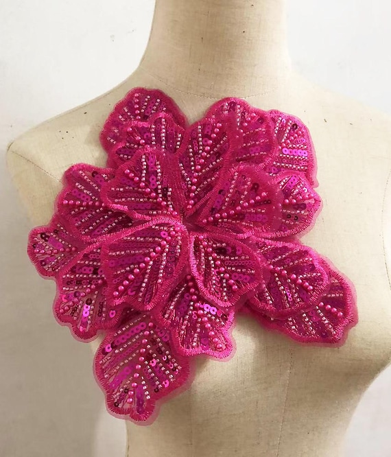 3D 大きな花ビーズ刺繍 縫い付けパッチ アップリケ 衣類 イブニング