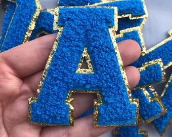 Bleu Chenille Lettres Brodées Patch Applique Pour Vêtements Sac Diy Nom Badge Alphabet Fer Sur Les Patchs Accessoires Nice