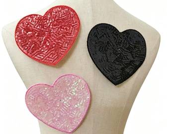Heart Embroidery Iron On Patch Applique For Clothing Diy Sequins Decoration Accessories Patches