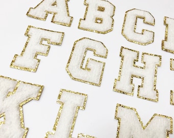 Lettere bianche ciniglia ricamate con ferro da stiro su toppe applique fai da te nome distintivo alfabeto paillettes toppe per abbigliamento per bambini borse accessori