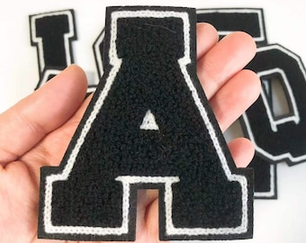 Black Letters Chenille Embroidered Sew On Patch Applique Diy Name Badge Alphabet Letter Patches For Kid Clothing Bag Accessories