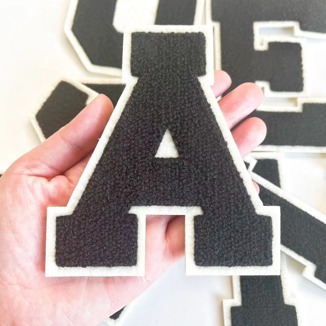 Chienelle Lettering Large Black Letters Alphabet Chenille Embroidered Sew on Patches for ...