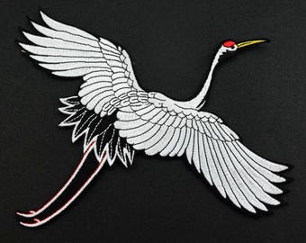 Large White Crane Bird Embroidery Sew On Patch Applique For Clothing Coat Jacket Diy Decoration Accessories