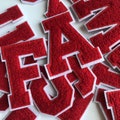 Red Letters Chenille Embroidered Iron On Patch Applique Diy Name Badge Alphabet Patches For Clothing Bag Decoration Accessories product logo