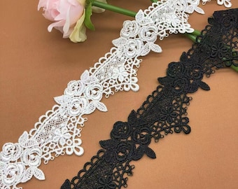 2Yards White/Black Flower Embroidered Venice Lace Trim Diy Lace Trim For Clothing Wedding Dress Sew On Decoration Accessories