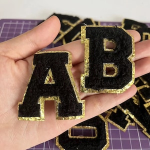 Black Chenille Embroidered Letters Iron On Patch For Clothing Bag Diy Name Alphabet Sew On Glitter Patches Accessories Applique A-Z