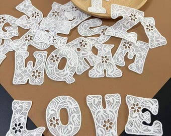 White Flower Letters Lace Embroidered Sew On Applique Diy Patches For Clothing Accessories
