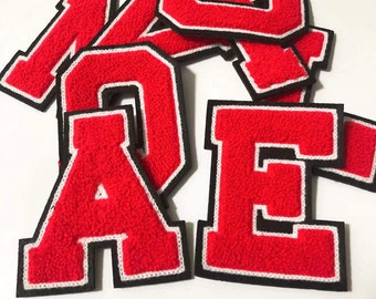 Red Chenille Embroidered Letters Sewn On Applique Patches For Clothing Hat Bags DIY Name Letter Patch Applique Accessories