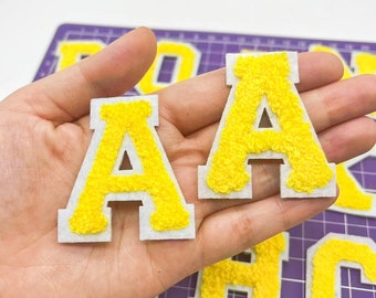 Yellow Iron On Chenille Embroidered Letters Patch Applique For Clothing Bag Diy Name Badge Alphabet Patches Accessories A-Z