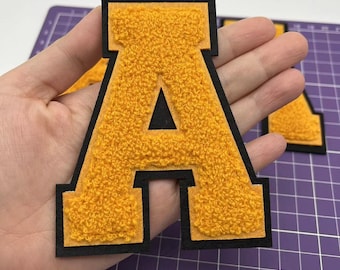 Large Yellow Letters Chenille Embroidered Iron On Patch Applique Diy Name Badge Alphabet Patches For Coat Clothing Bag Accessories 4.02"