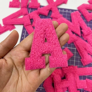 Dark Pink Letters Chenille Embroidered Iron On Patch Applique Diy Name Alphabet Patches For Clothing Hats Bags Accessories