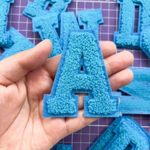 Blue Letters Chenille Embroidered Iron On Patch Applique Diy Name Alphabet Patches For Clothing Hats Accessories