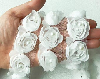 White Black Flower Beads Embroidery Lace Trim Diy Lace Trim For Clothing Wedding Dress Sew On Accessories 1Yards