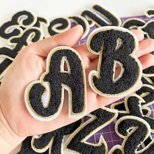 Black English Letters Patch Alphabet Chenille Embroidered Patches For Clothing Coat Sew On Iron On Accessories DIY Applique