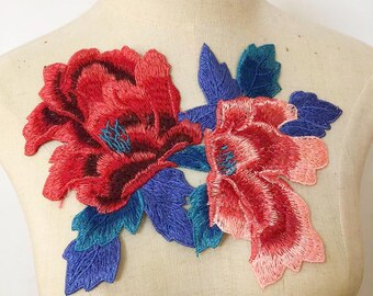 Patch bordado com flor de peônia grande, aplique faça você mesmo para roupas, casacos e jaquetas, patches para acessórios de decoração costurados