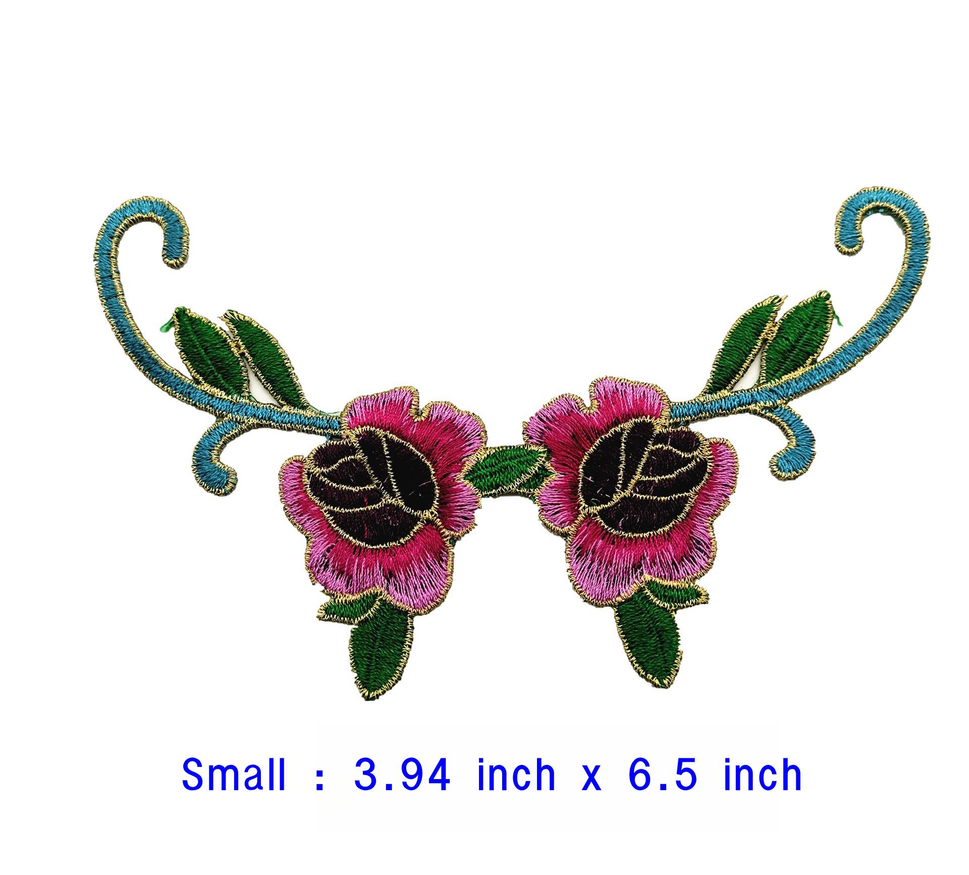 Light Blue Flower Embroidery Appliques - 1 Pair Sew-On Patches For DIY Clothing & Crafts - View #3