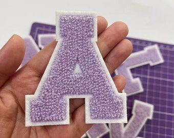 Lettres mauves chenille brodée à coudre appliques badge nominatif bricolage patchs alphabet pour accessoires de sac de vêtements