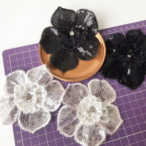 Flower Sequins Beads Embroidery Sew On Patch Applique For Clothing Dance Dress Diy Decoration Accessories 3Pcs