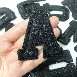 Black Sequins Letter Alphabet Patch For Clothing Iron On Garment Accessories Embroidered Applique Decoration Patches 2.56"