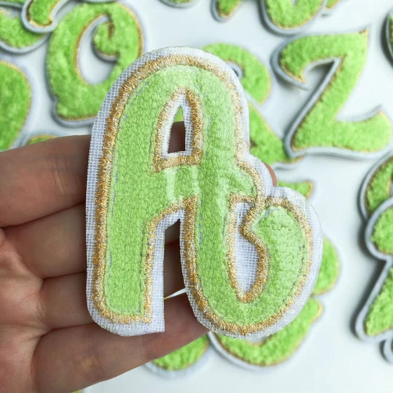 Green Chenille Embroidered Letters Iron on Patch Applique Etsy