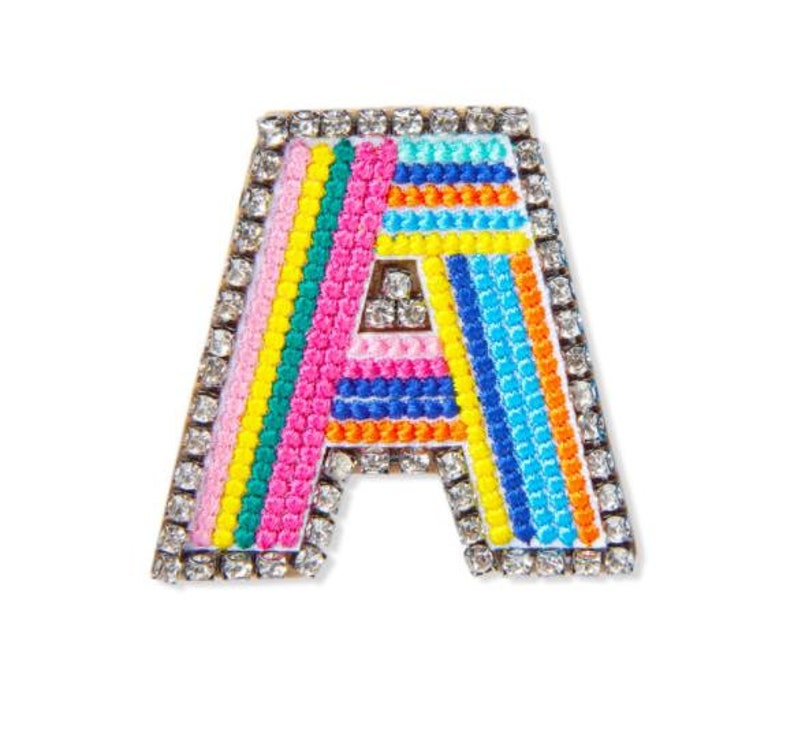 New Colorful Letters Embroidered Patch Alphabet Brooch Crystal - Etsy