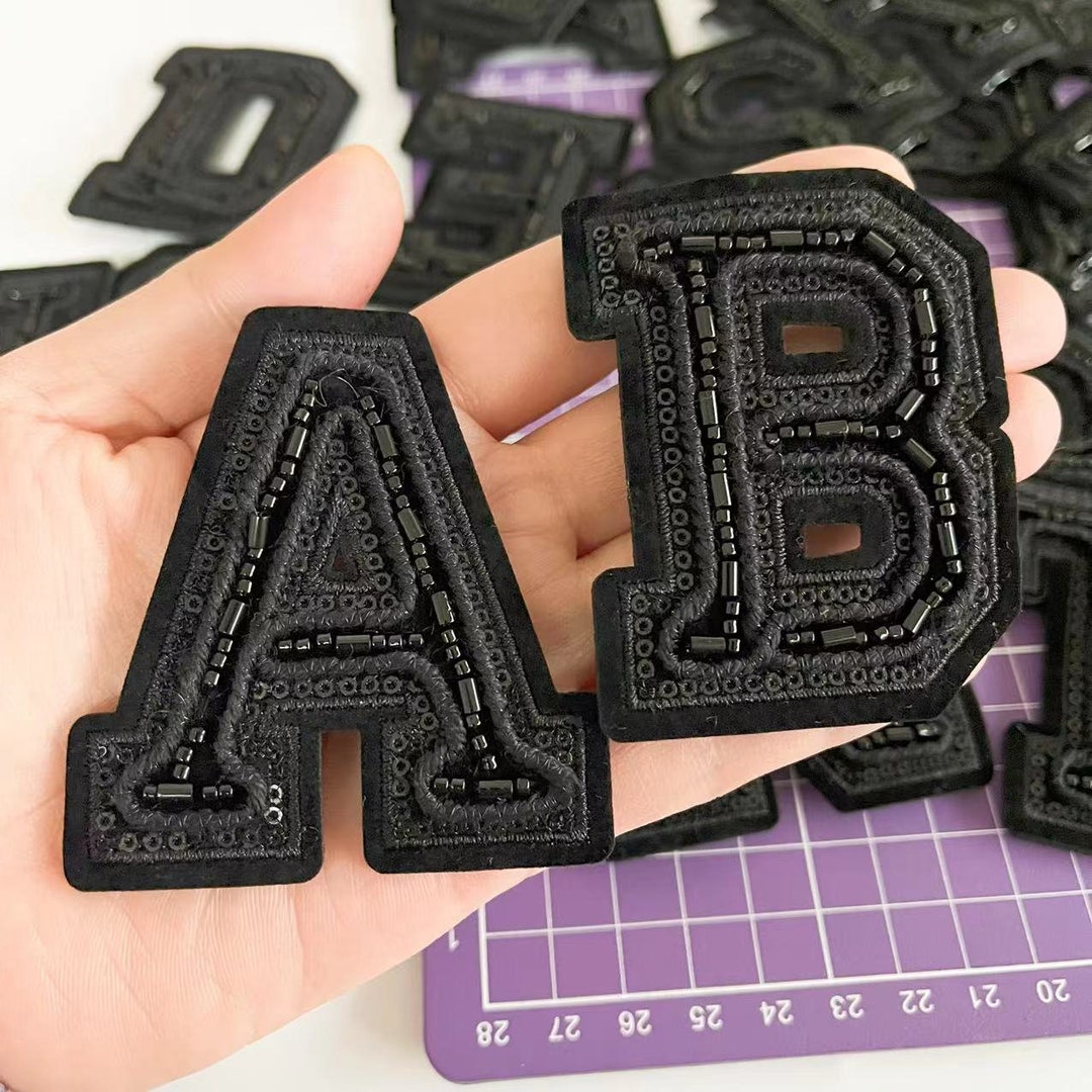 Black Letters / Number Beads Embroidered Iron on Patch Applique Diy ...