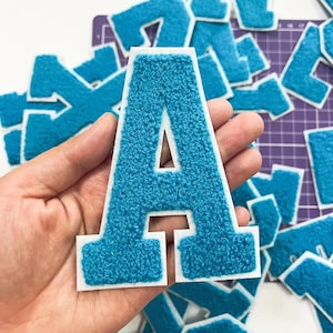 Large Blue Letters Chenille Embroidered Iron On Patch Applique Diy Name Alphabet Patches For Clothing Hats Bags Accessories