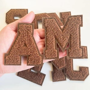 New Brown Chenille Embroidered Letters Sewn On Applique Patches For Clothing Hat Bags DIY Name Letter Patch Applique Accessories