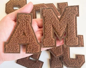 New Brown Chenille Embroidered Letters Sewn On Applique Patches For Clothing Hat Bags DIY Name Letter Patch Applique Accessories