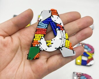 Multicolor Letters Beaded Embroidered Sew On Patch Applique Diy Name Badge Alphabet Patches For Clothing Bags Accessories A-Z
