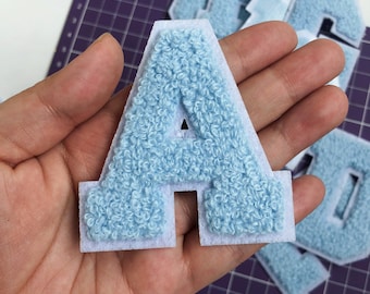 Blue Chenille Embroidered Letters Iron On Applique Patches For Clothing Hat Bags DIY Name Letter Patch Applique Accessories