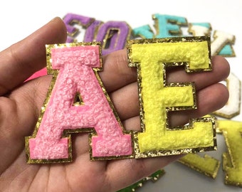 Toppa adesiva con lettere ricamate in ciniglia multicolore per abbigliamento, borsa, laptop, fai da te, nome, alfabeto, toppe adesive, accessori, applique