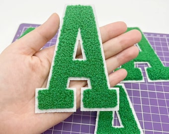 Large Green Letters Chenille Embroidered Iron On Patch Applique Diy Name Badge Alphabet Patches For Clothing Jacket Bag Accessories A-Z