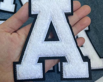 Large White Letters Chenille Embroidered Iron On Patch Applique Diy Name Badge Alphabet Patches For Clothing Bag Accessories A-Z
