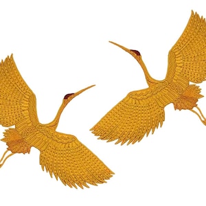 Gold Crane Bird Embroidery Iron On Patch Applique For Clothing Coat Jacket Bags Diy Decoration Accessories Nice