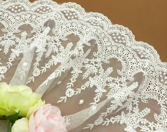 2Yards White Flower Mesh Embroidered Lace Trim For Wedding Dress Clothing Diy  Sewn On Lace Fabric Decoration Accessories