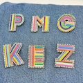 New Colorful Letters Embroidered Patch Alphabet Brooch Crystal Applique Diy Name Letters Pin For Clothing Coat, Hat, Bag