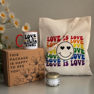 Custom LGBTQ Gifts, Gay Pride Month Gift Box with Personalized LGBT Tote Bag & Mug, Gift for Gay/Lesbian Couple, Queer Trans Bisexual Gifts