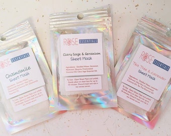 Facial Skincare Sheet Mask, Sheet Mask Variety, Handmade Sheet Mask, Sheet Mask Gift Set, Spa Mask Gift for Mom, Essential Oil Mask