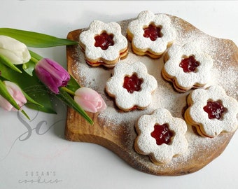 Birthday jammy cookies/Jam filled vanilla cookies/Linzer cookies/Birthday cookies/Luxury shortbread cookies/postal treat/Jammy Dodger