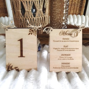 Número de mesa de boda. Nombre y menú de la mesa de la boda