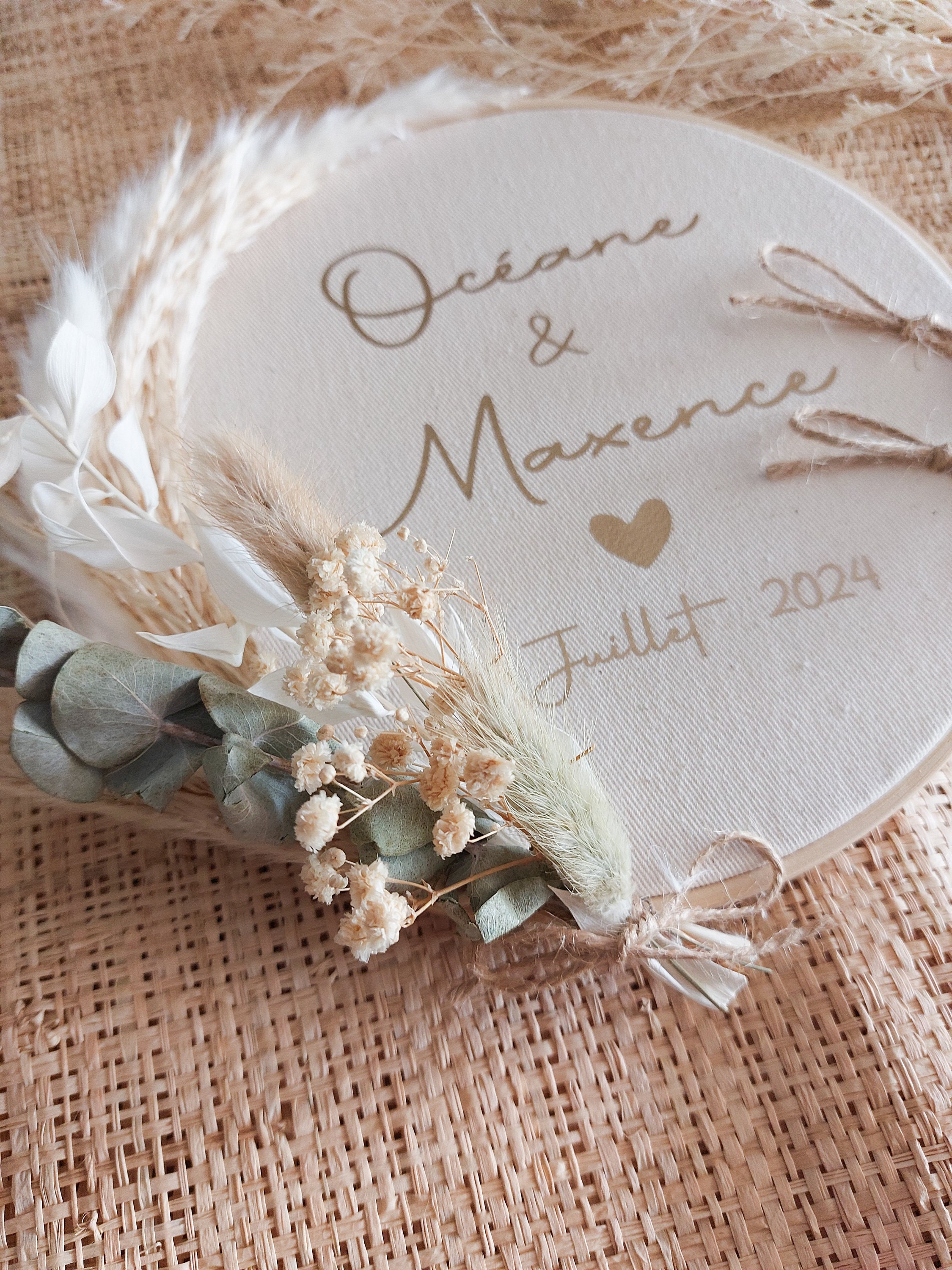 Porte alliances fleuri en toile de coton naturel