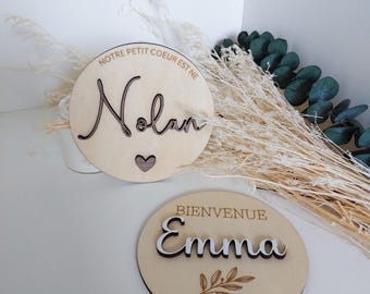 Personalized wooden birth announcement card / baby name card