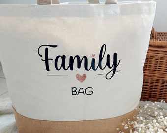 Jute canvas bag family vacation bag beach bag